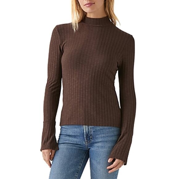 Michael Stars Opal Button Cuff Long Sleeve Ribbed Turtleneck 81002 Java Brown XS - Picture 3 of 5